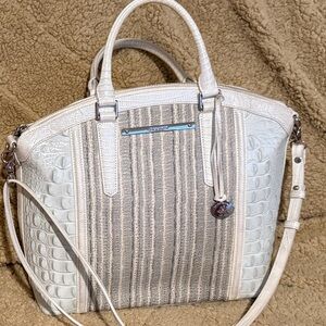 Brahmin Cream and Tan Satchel crossbody handbag